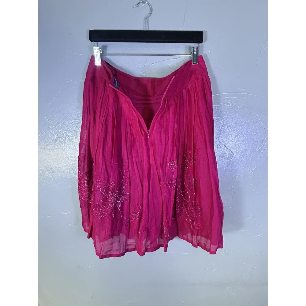 french connection dress Size 10 Cotton Pink Pleated Skirt Embroidered Lined